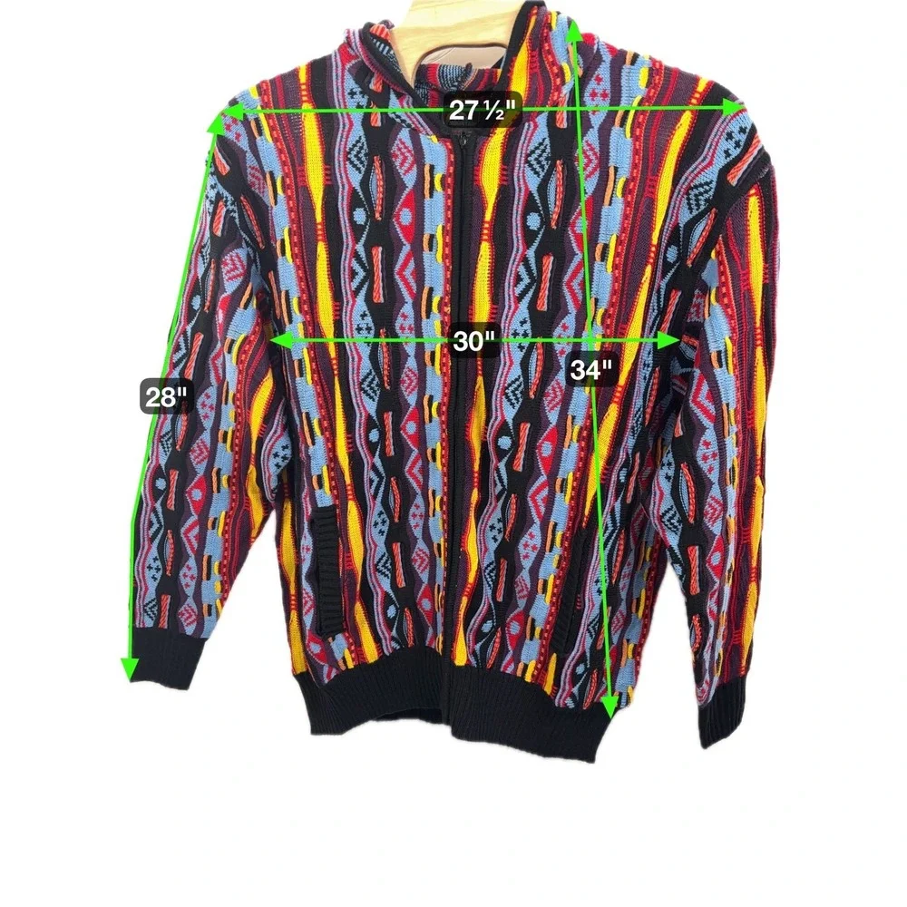 FreeX Mountain Coogi Style 3D Knit Hoodie Sweater Men's 4XL Oversized Full Zip